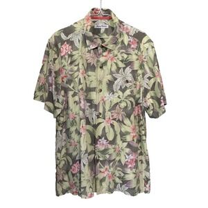 Tommy Bahama L‎ 100% Silk Short Sleeve Button Down Shirt Men's Tropical Jungle